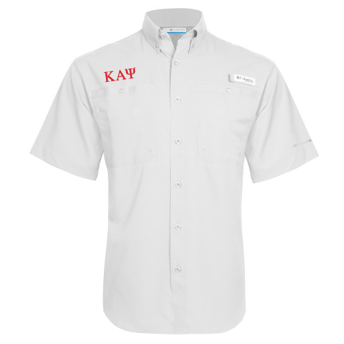 Columbia White Tamiami Performance Short Sleeve Shirt-Greek Letters