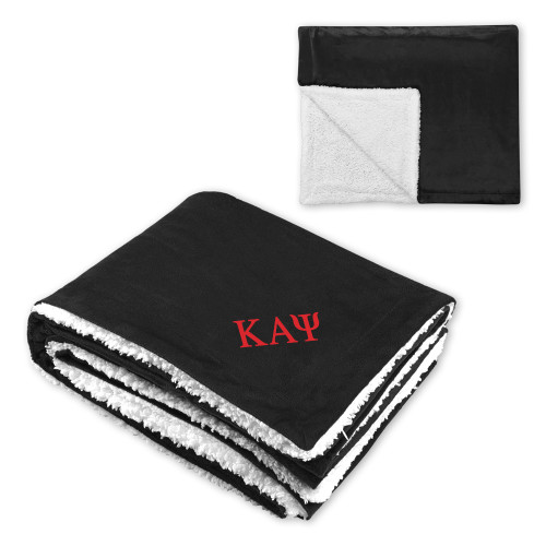 Super Soft Luxurious Black Sherpa Throw Blanket-Greek Letters