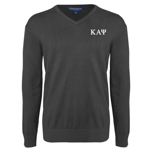 Charcoal Heather VNeck Sweater-Greek Letters