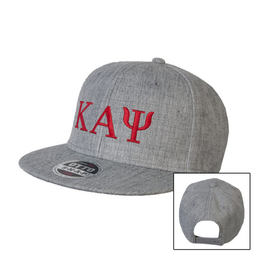 Heather Grey Wool Blend Flat Bill Snapback Hat-Greek Letters