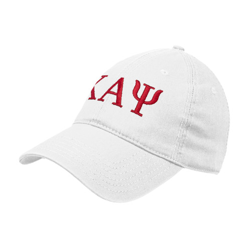 White Unstructured Adjustable Low Profile Hat-Greek Letters