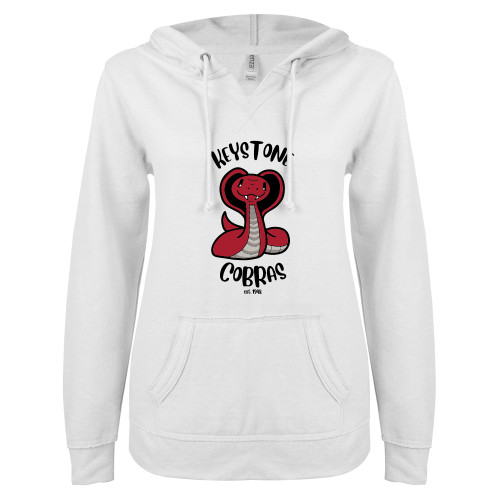  ENZA Womens White V Notch Raw Edge Fleece Hoodie - The Little School of Keystone - Cobras