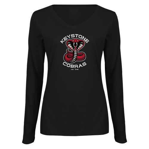  Womens Black Long Sleeve V Neck Tee  - Athletic Mark