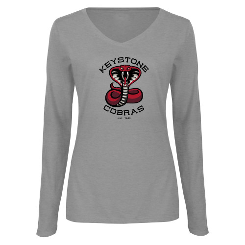 Womens Grey Long Sleeve V Neck Tee  - Athletic Mark