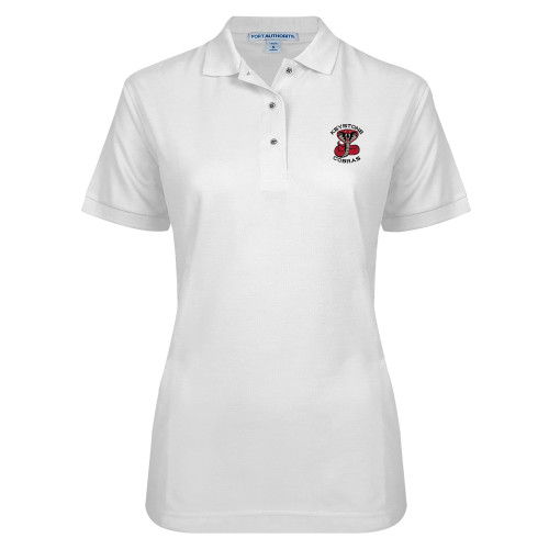 Womens Silk Touch White Pique Polo - Athletic Mark Embroidery
