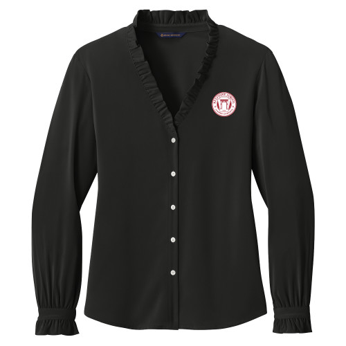  Brooks Brothers Womens Black Long Sleeve Ruffle Collar Blouse - Crest