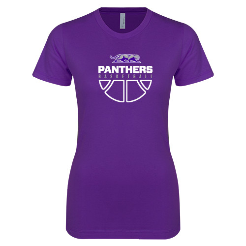  Next Level Womens Purple Boyfriend Tee - Panthers Basketball Stacked