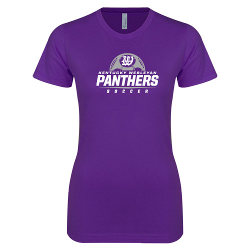  Next Level Womens Purple Boyfriend Tee - Panthers Soccer Half Ball