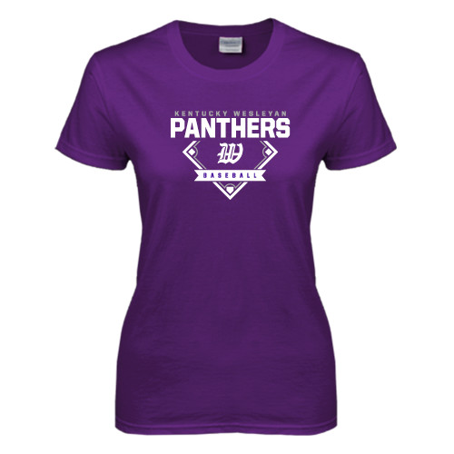  Womens Purple Short Sleeve Tee - Panthers Baseball Diamond
