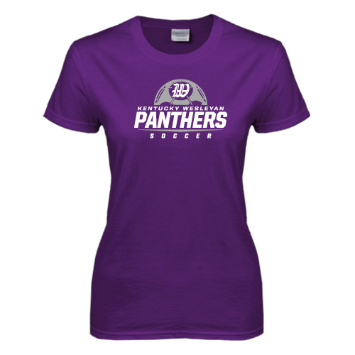  Womens Purple Short Sleeve Tee - Panthers Soccer Half Ball