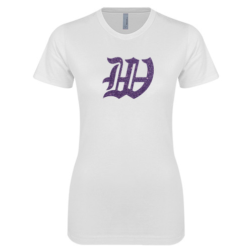 Next Level Womens White Boyfriend Tee - W Purple Glitter