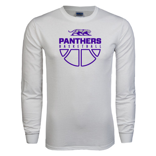  White Long Sleeve T Shirt - Panthers Basketball Stacked