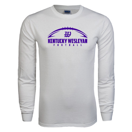  White Long Sleeve T Shirt - Kentucky Wesleyan Football w/ Ball