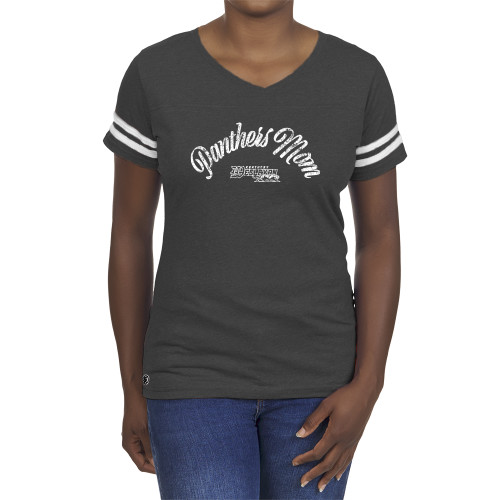  Fall Rush Ladies Dark Grey Heather 60/40 Football Tee - Panthers Mom distressed