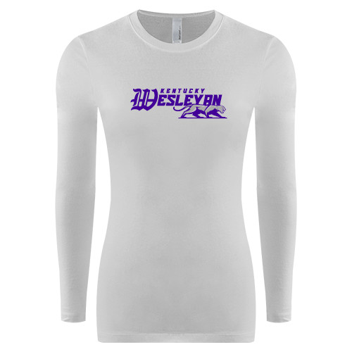  Womens White Long Sleeve V Neck Tee - Primary Logo