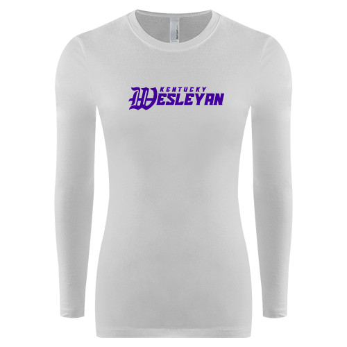  Womens White Long Sleeve V Neck Tee - Kentucky Wesleyan