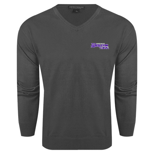  Charcoal Heather VNeck Sweater - Primary Logo