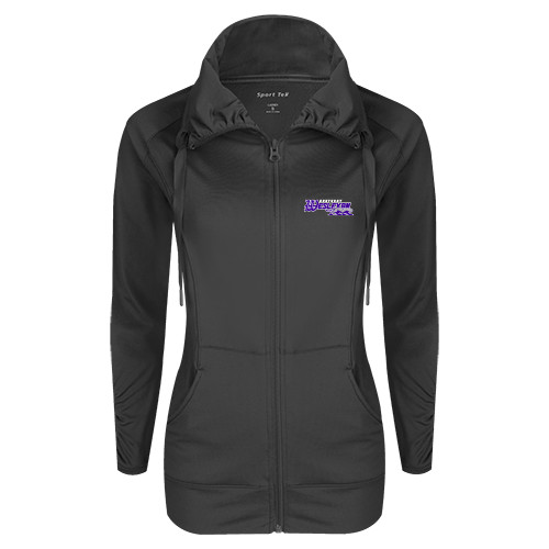  Womens Charcoal Sport Wick Stretch Full Zip Jacket - Primary Logo