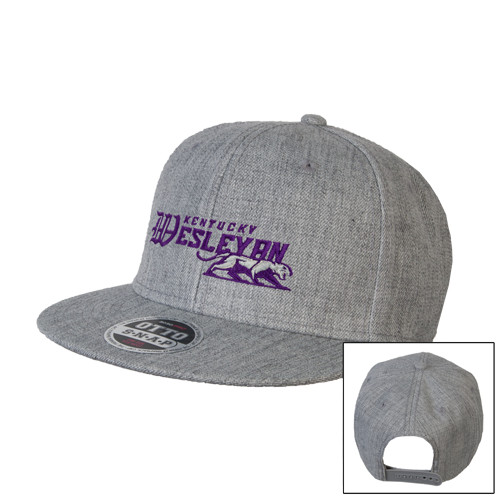  Heather Grey Wool Blend Flat Bill Snapback Hat - Primary Logo