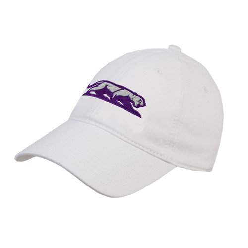  White Unstructured Adjustable Low Profile Hat - Panther