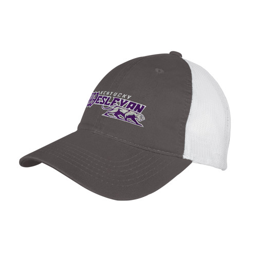  Charcoal/White Mesh Back Unstructured Low Profile Hat - Primary Logo