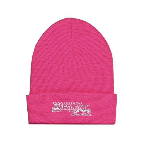  Fleece Lined Neon Pink Knit Beanie - Primary Logo