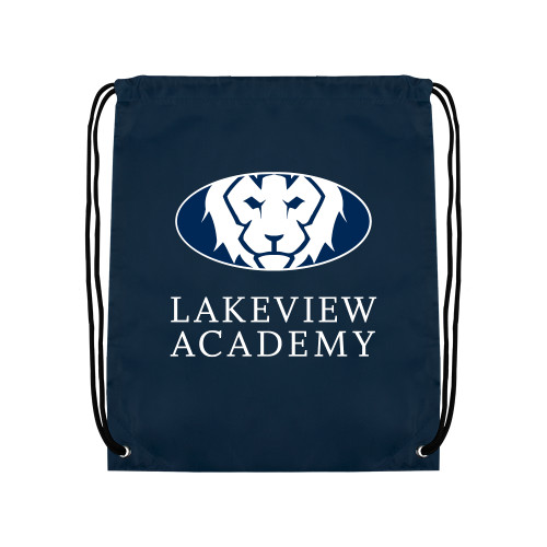 Navy Drawstring Backpack - Lakeview Academy w Oval Lion Stacked