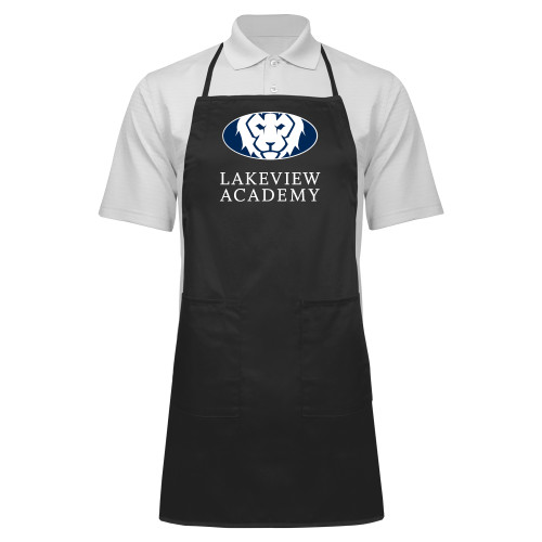  Full Length Black Apron - Lakeview Academy w Oval Lion Stacked