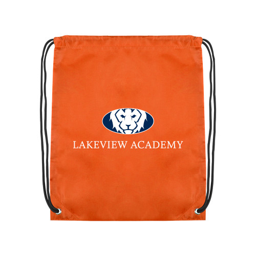  Orange Drawstring Backpack - Lakeview Academy w Oval Lion Centered