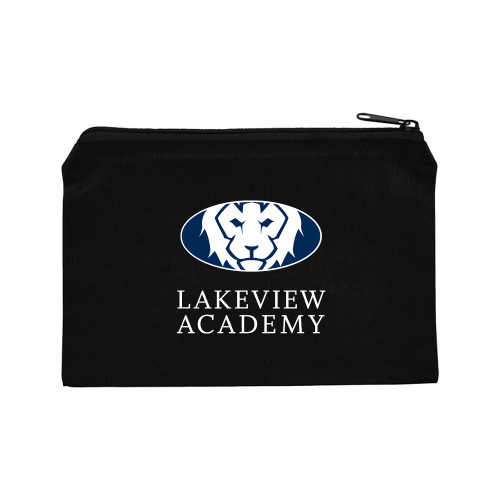  8oz. Black Cotton Travel Pouch - Lakeview Academy w Oval Lion Stacked
