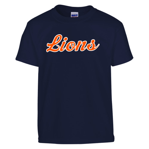  Youth Navy T Shirt - Lions Script