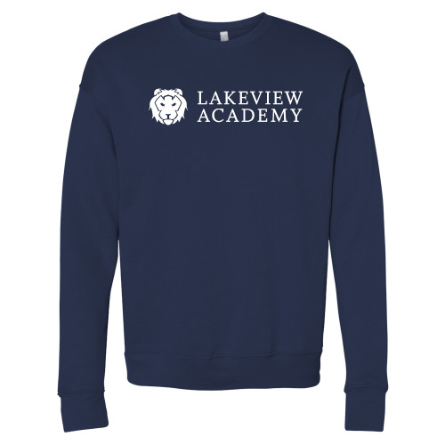  Bella + Canvas Navy Fleece Crew - Lakeview Academy w Lion Horizontal