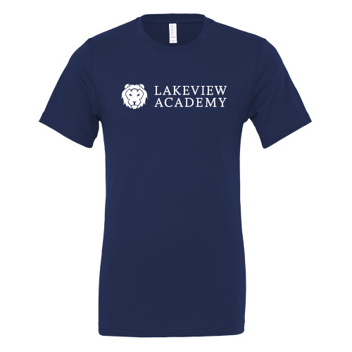  Bella + Canvas Navy Jersey Cotton T Shirt - Lakeview Academy w Lion Horizontal