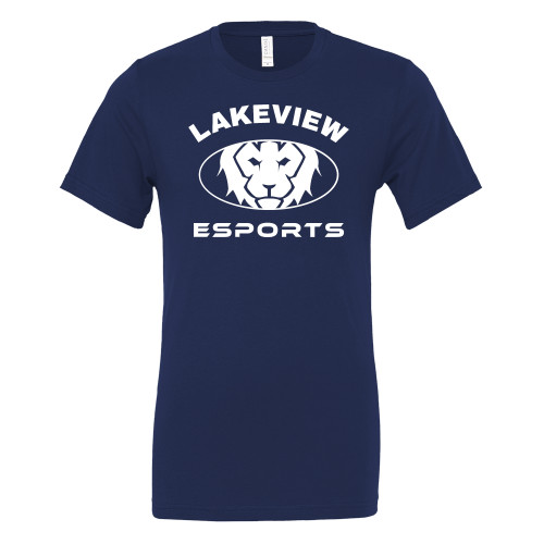  Bella + Canvas Navy Jersey Cotton T Shirt - Lakeview Esports w Oval Lion