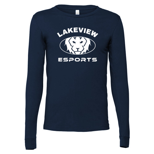  Bella + Canvas Navy Jersey Cotton Long Sleeve T Shirt - Lakeview Esports w Oval Lion