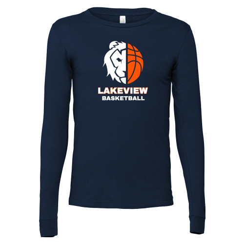  Bella + Canvas Navy Jersey Cotton Long Sleeve T Shirt - Half Lion Lakeview Basketball