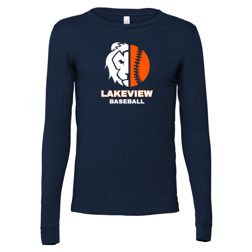  Bella + Canvas Navy Jersey Cotton Long Sleeve T Shirt - Half Lion Lakeview Baseball