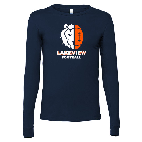  Bella + Canvas Navy Jersey Cotton Long Sleeve T Shirt - Half Lion Lakeview Football