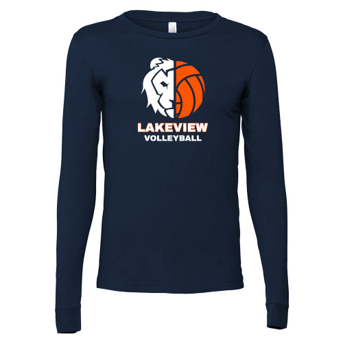  Bella + Canvas Navy Jersey Cotton Long Sleeve T Shirt - Half Lion Lakeview Volleyball