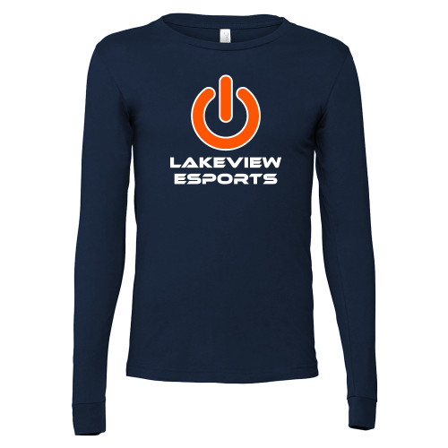  Bella + Canvas Navy Jersey Cotton Long Sleeve T Shirt - Lakeview Esports Power Button