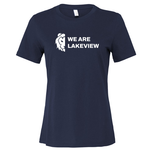  Bella + Canvas Womens Navy Relaxed Cotton T Shirt - We Are Lakeview Half Lion