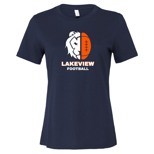  Bella + Canvas Womens Navy Relaxed Cotton T Shirt - Half Lion Lakeview Football