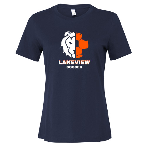  Bella + Canvas Womens Navy Relaxed Cotton T Shirt - Half Lion Lakeview Soccer
