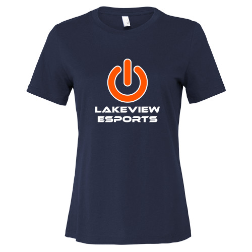  Bella + Canvas Womens Navy Relaxed Cotton T Shirt - Lakeview Esports Power Button