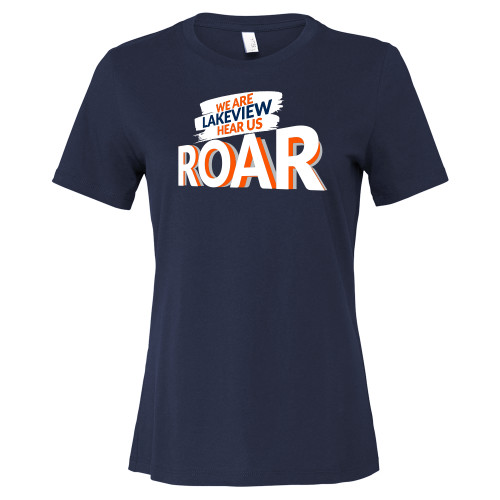  Bella + Canvas Womens Navy Relaxed Cotton T Shirt - We Are Lakeview Hear Us Roar