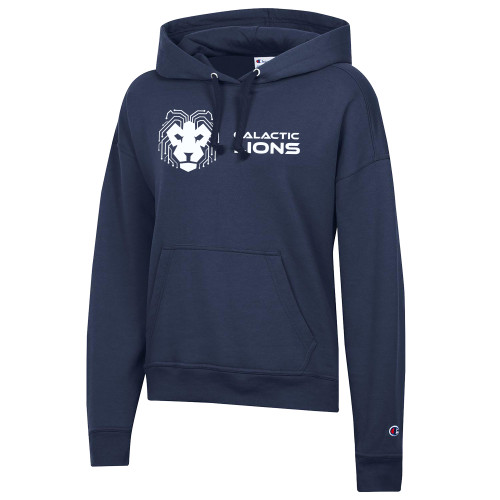  Champion Womens Navy Powerblend Pullover Hood - LA Robotics - Galactic Lions Horizontal