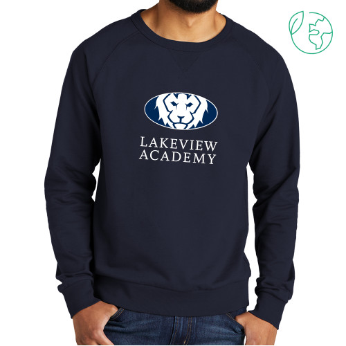  Allmade Navy Organic French Terry Crewneck Sweatshirt - Lakeview Academy w Oval Lion Stacked