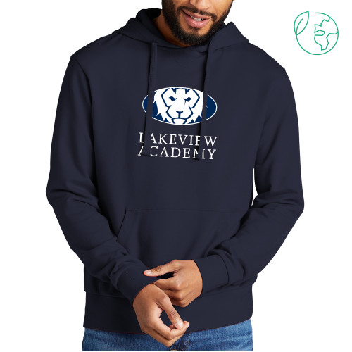  Allmade Navy Organic French Terry Pullover Hoodie - Lakeview Academy w Oval Lion Stacked