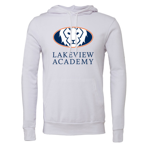  Bella + Canvas White Fleece Hood - Lakeview Academy w Oval Lion Stacked