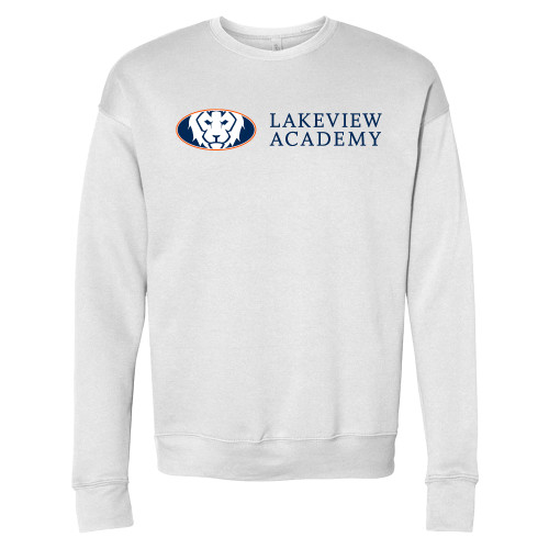  Bella + Canvas White Fleece Crew - Lakeview Academy w Oval Lion Horizontal